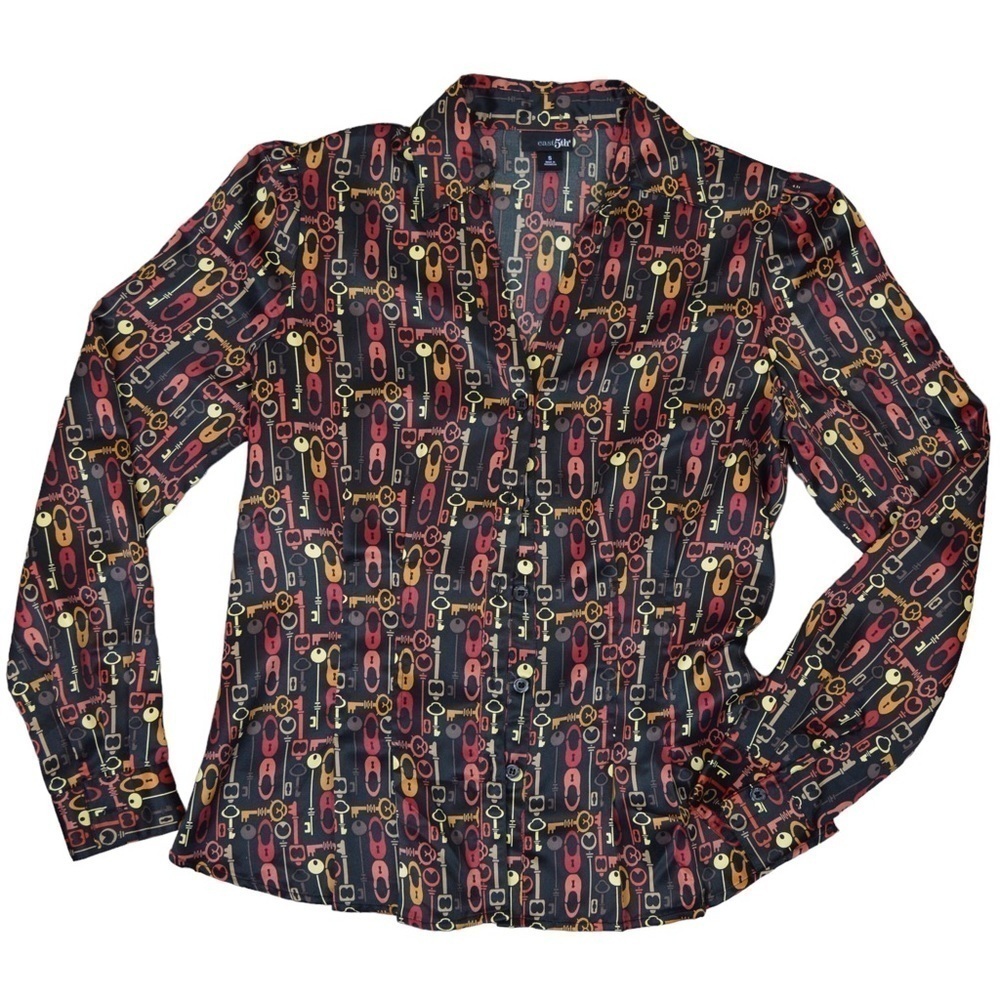 East 5th Lock & Key Pattern Polyester Button Down… - image 6